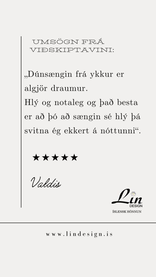 Lín Design dúnsæng – 100% RDS og Oeko-Tex vottuð andadúnssæng – Val um 600, 800, 900, 1000 gr eða 1200 g fyllingu
