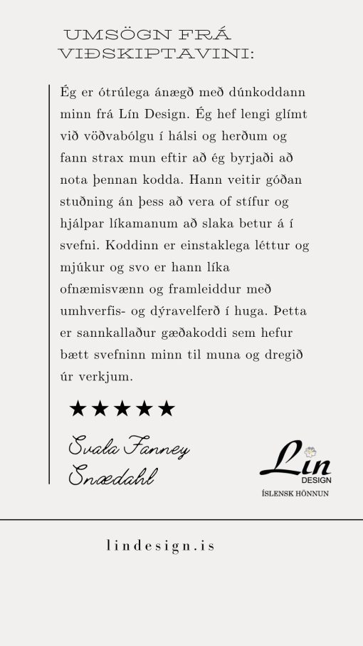 Lín Design lúxusdúnkoddi – 100% andadúnn, RDS & OEKO-TEX® vottaður - Veldu stuðning: 200 g • 400 g • 500 g • 600 g