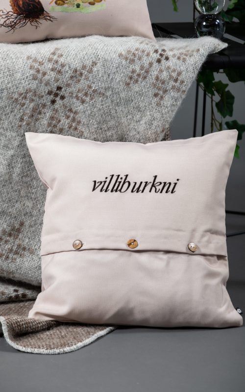 Villiburkni púðaver – tvíhliða hönnun með prenti og bróderingu