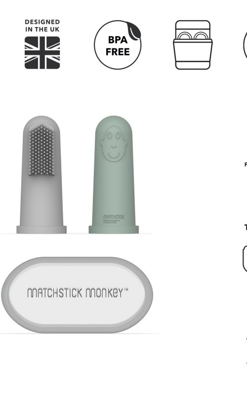 Matchstick Monkey – 2x Fingur tannburstar og ferðahulstur